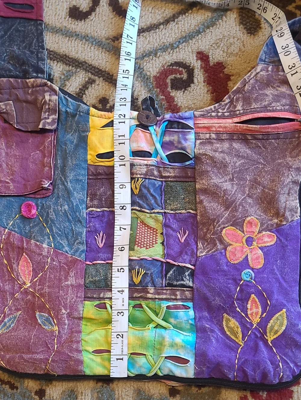 Rising International Patchwork Embroidered Expandable Hippie Boho Hobo Bag Purse